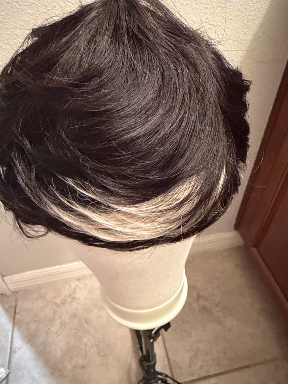 Short Layered Women’s Wig with Blonde Accent - Black human hair